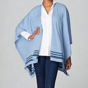 J. Jill Light Blue + Navy Striped Trim Wrap, Shawl